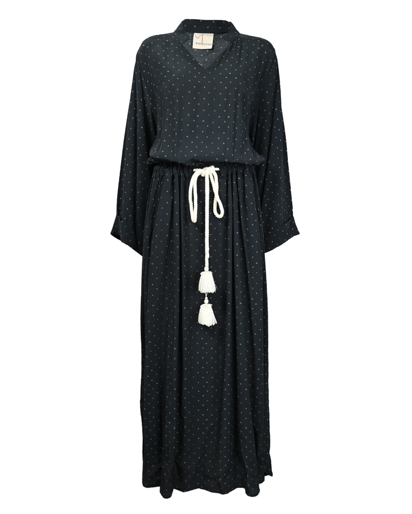 Amara Navy Blue Printed Belted Dress