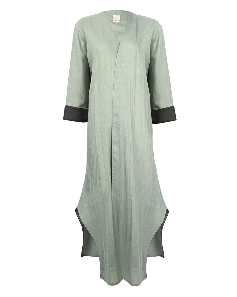 Basil Green Linen Cardigan Style Abaya