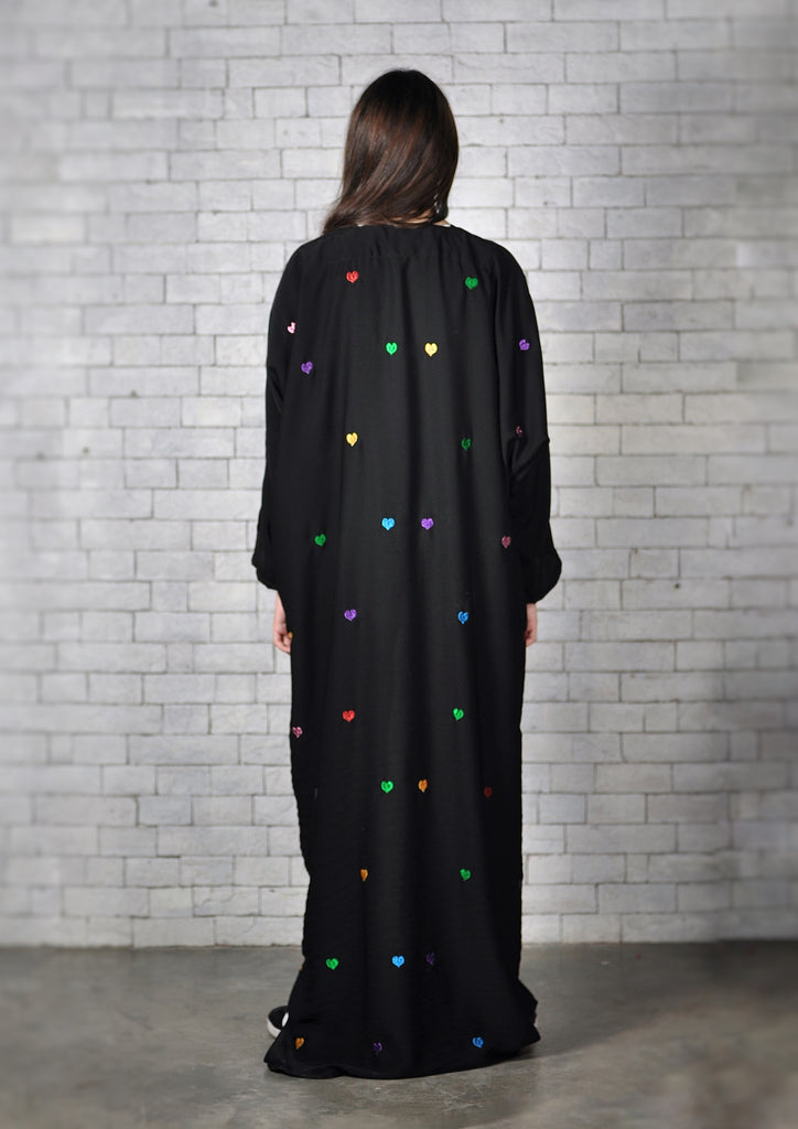 Black Rainbow Hearts Abaya