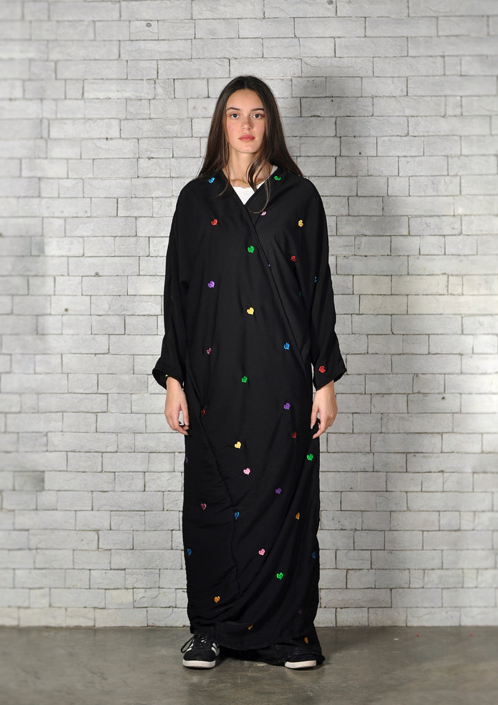 Black Rainbow Hearts Abaya