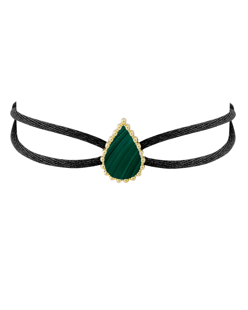 Hayma Malachite Yellow Gold Black Thread Bracelet