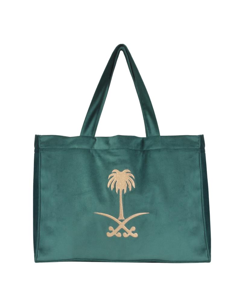 Green Velvet Saudi Emblem Tote Bag