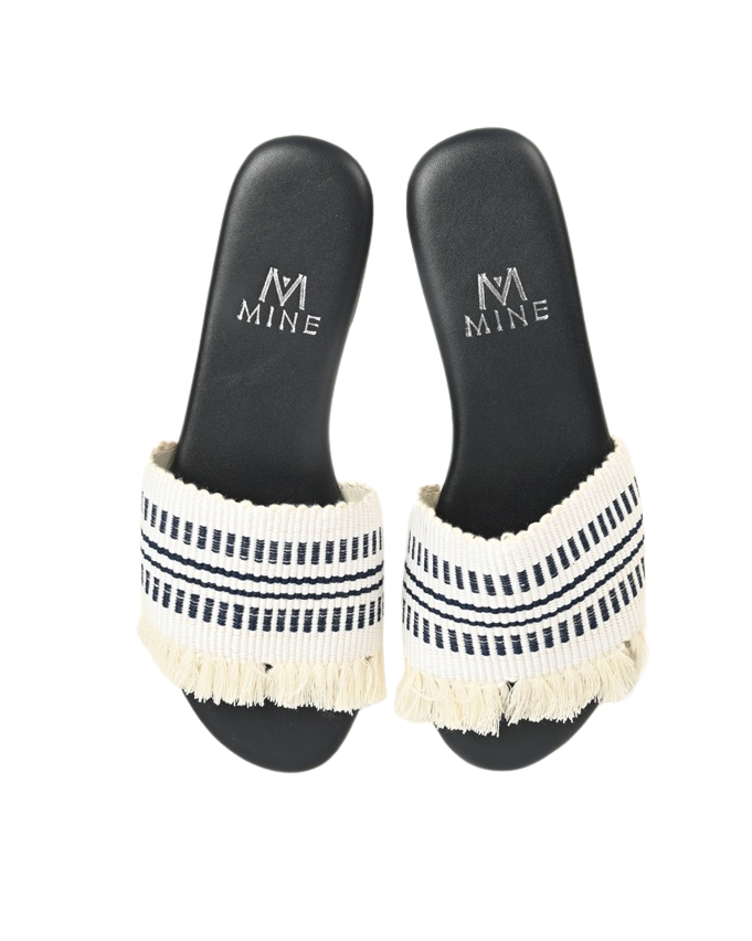 Black and White Leather Slipper