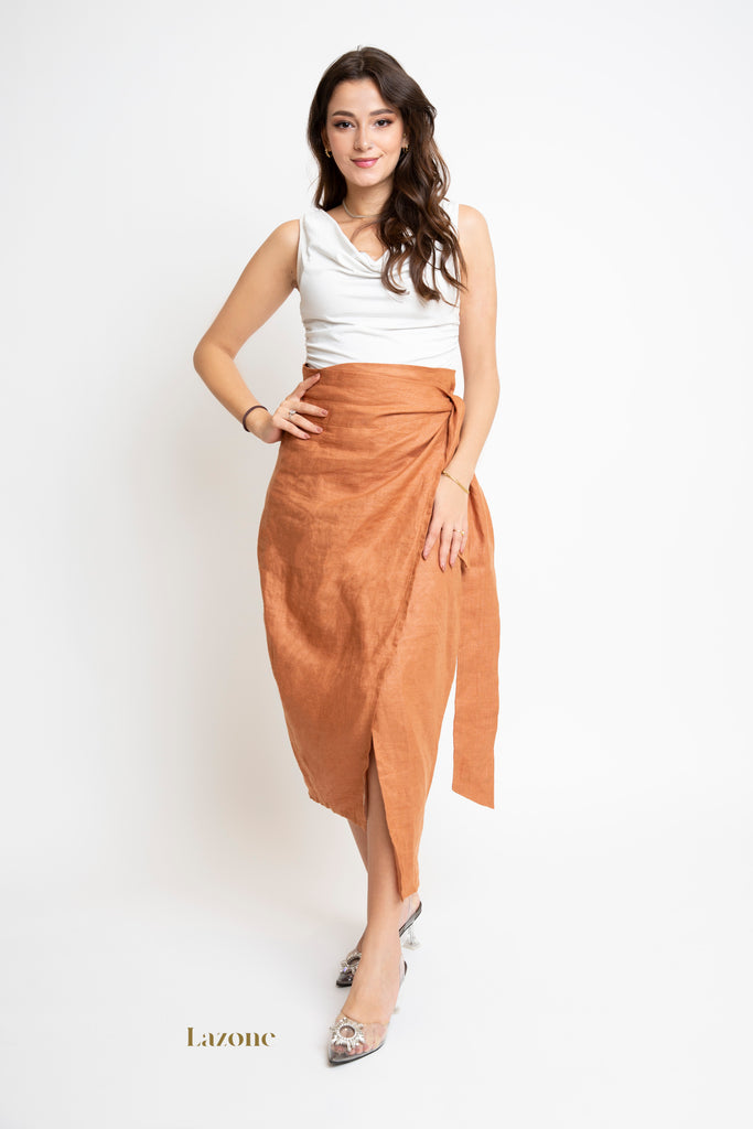 Orange Linen Wrap Skirt