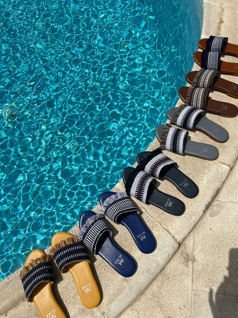 Black and White Leather Slipper