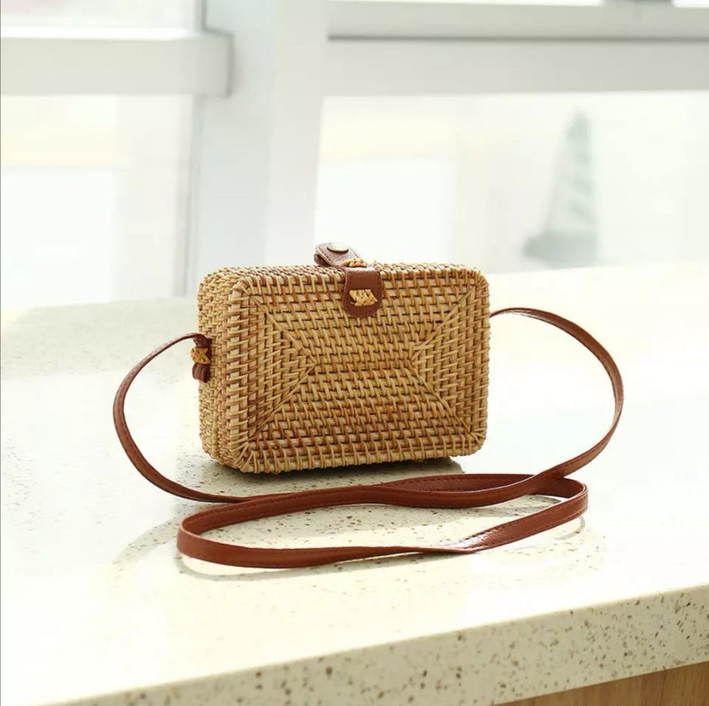 Rattan Rectangle Cross-Body Bag