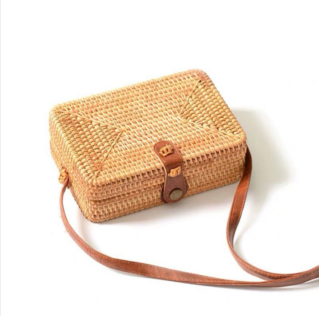 Rattan Rectangle Cross-Body Bag