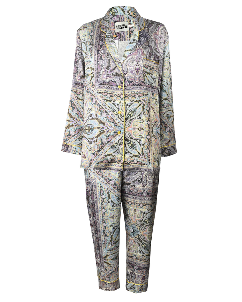 Orange Floral Silk Pajama Set