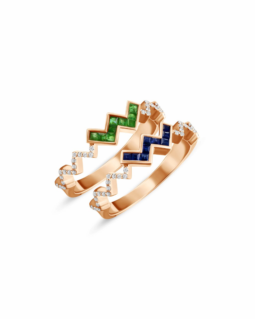 Nile Princess Cut Green Emeralds Ring