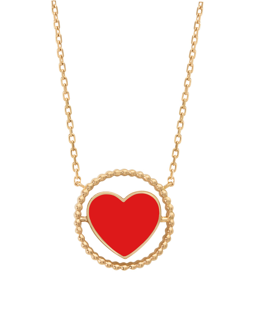 Red Heart Yellow Gold Necklace