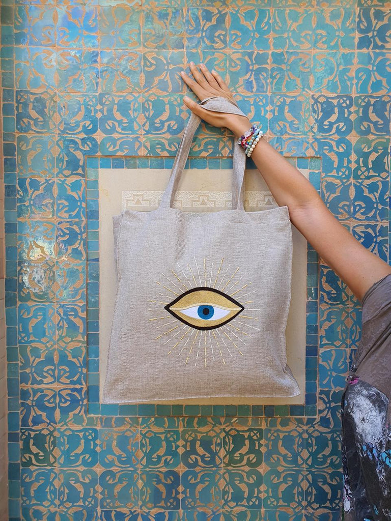 Beige Eye Tote Bag