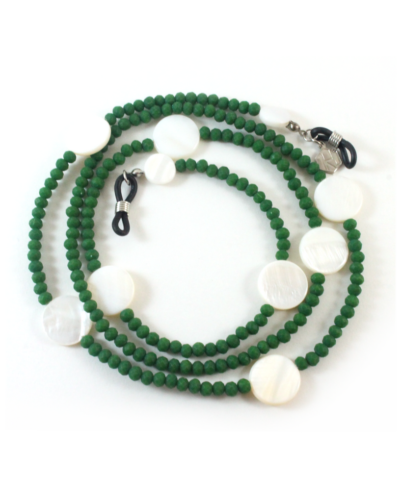 Green Crystals with Mother of Pearl Eyeglass Chain