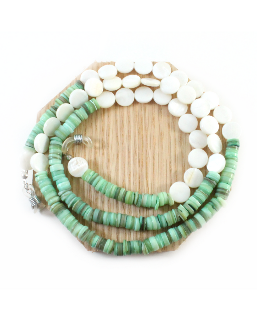 Green Shell with Mother of Pearl Eyeglass Chain