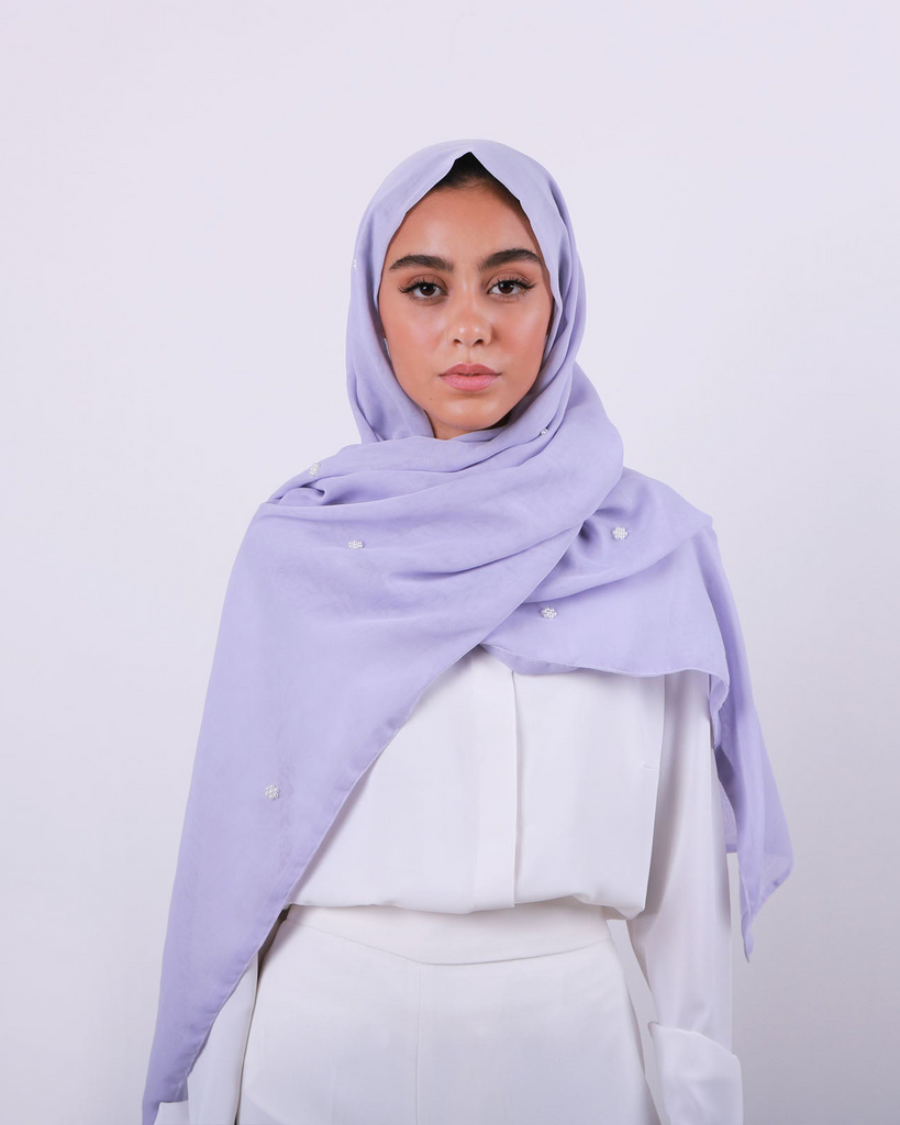 Lavender Pearl Tarha with Pearl Embroidery