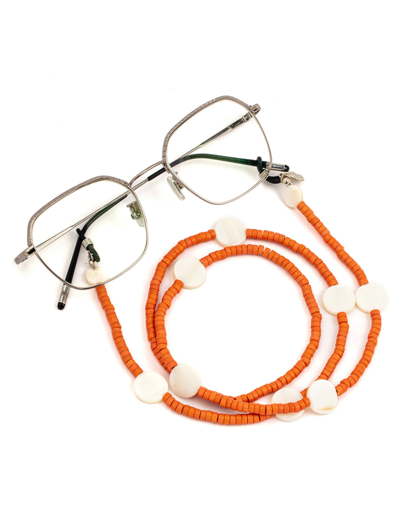 Orange Beads with Mother of Pearl Eyeglass Chain