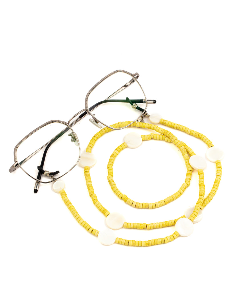 Yellow Beads with Mother of Pearl Eyeglass Chain